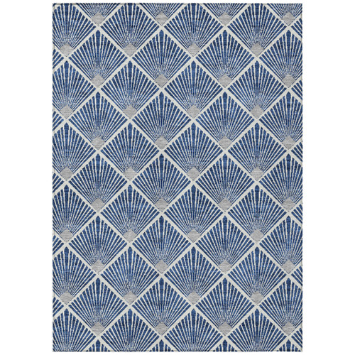 3' X 5' Navy Blue Gray And Ivory Geometric Washable Indoor Outdoor Area Rug