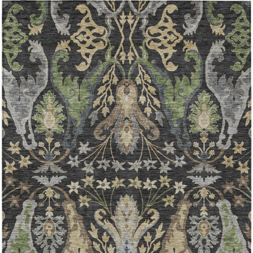 3' X 5' Black Green And Brown Floral Washable Indoor Outdoor Area Rug