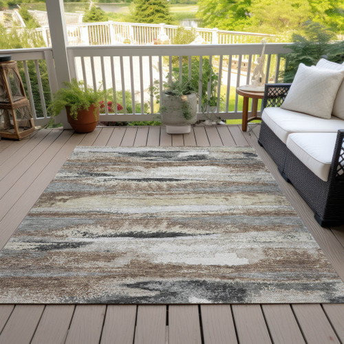 3' X 5' Taupe Beige And Ivory Abstract Washable Indoor Outdoor Area Rug