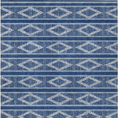 3' X 5' Navy Blue And Ivory Geometric Washable Indoor Outdoor Area Rug