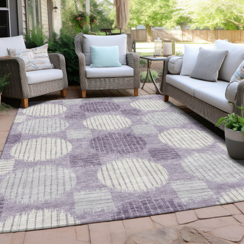 5' X 8' Purple And Ivory Geometric Washable Indoor Outdoor Area Rug