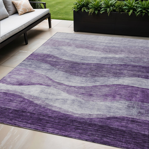 5' X 8' Lavender And Purple Abstract Washable Indoor Outdoor Area Rug