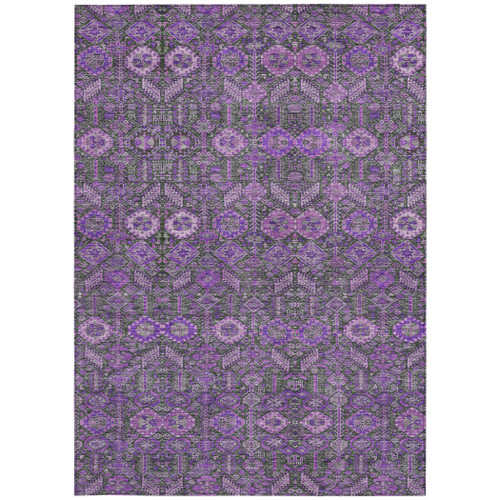 5' X 8' Purple and Green Floral Washable Non Skid Indoor Outdoor Area Rug