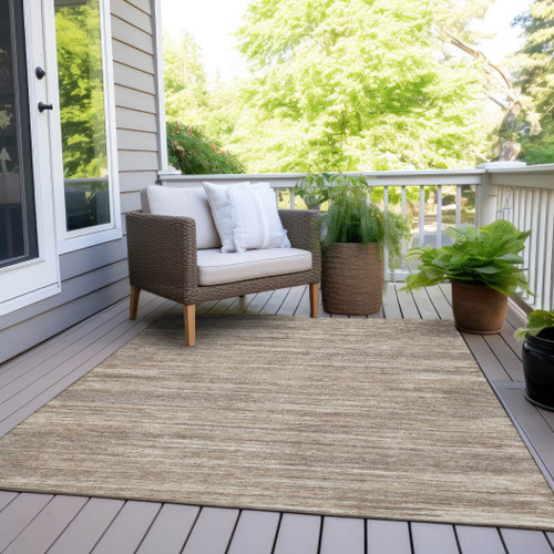 5' X 8' Taupe Gray And Ivory Striped Washable Indoor Outdoor Area Rug