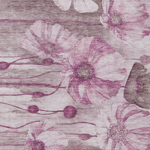 3' X 5' Plum Mauve And Pink Floral Washable Indoor Outdoor Area Rug