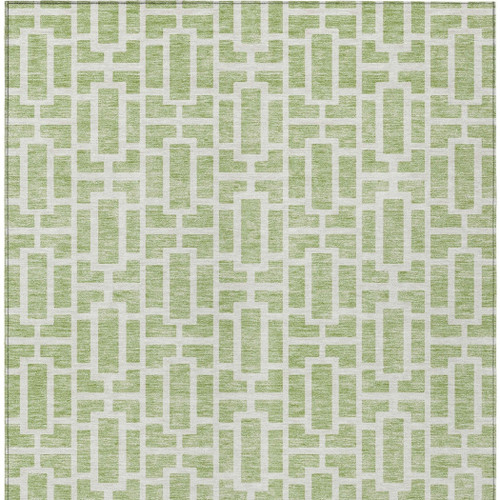 5' X 8' Artichoke Green And Ivory Geometric Washable Indoor Outdoor Area Rug