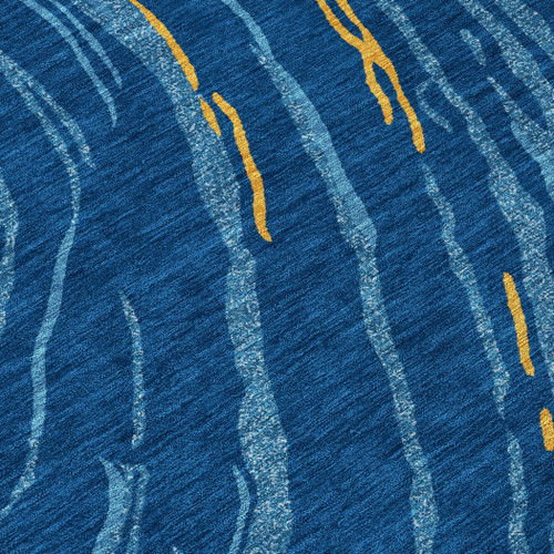 5' X 8' Navy Blue Gold And Copper Abstract Washable Indoor Outdoor Area Rug