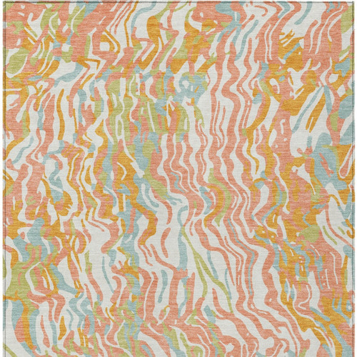 5' X 8' Coral Green And Copper Abstract Washable Indoor Outdoor Area Rug