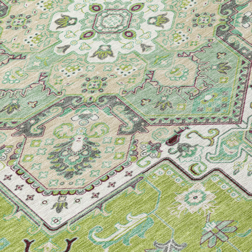 3' X 5' Green Ivory And Brown Oriental Washable Indoor Outdoor Area Rug