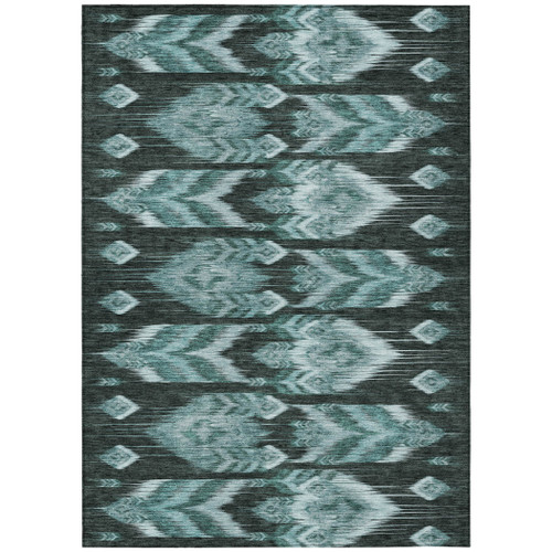 3' X 5' Teal Blue Aqua And Charcoal Southwestern Washable Indoor Outdoor Area Rug