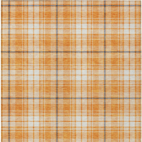 9' X 12' Orange Blue And Ivory Plaid Washable Indoor Outdoor Area Rug