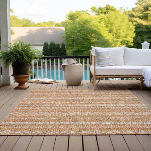 10' X 14' Terra Cotta And Beige Southwestern Washable Indoor Outdoor Area Rug