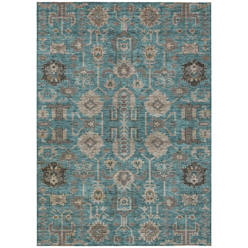 8' X 10' Teal Blue Aqua And Beige Oriental Washable Indoor Outdoor Area Rug
