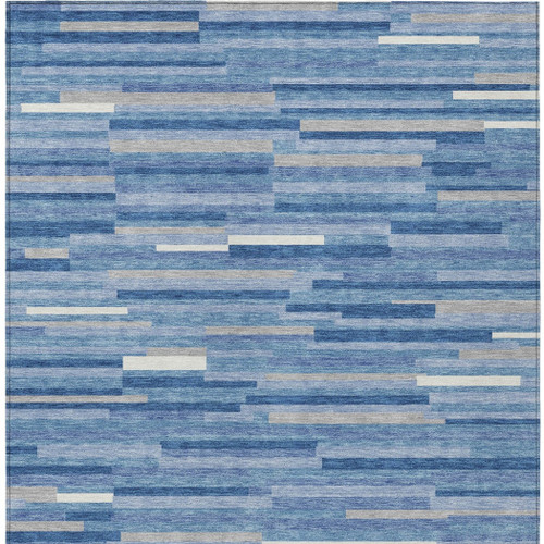 10' X 14' Sky Blue Gray And Ivory Striped Washable Indoor Outdoor Area Rug