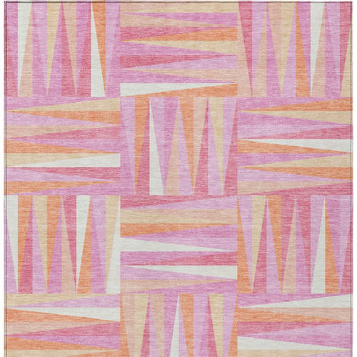 9' X 12' Blush Ivory And Orange Geometric Washable Indoor Outdoor Area Rug