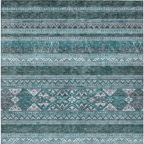 10' X 14' Teal Blue Ivory And Gray Southwestern Washable Indoor Outdoor Area Rug