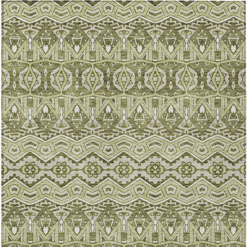 9' X 12' Artichoke Green Gray And Ivory Moroccan Washable Indoor Outdoor Area Rug