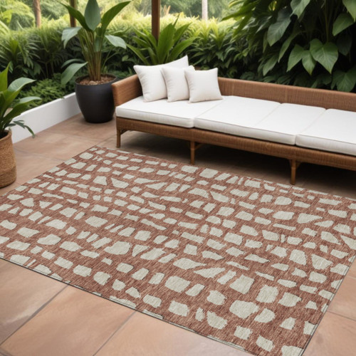 8' X 10' Orange And Ivory Abstract Washable Indoor Outdoor Area Rug