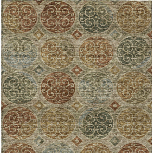 8' X 10' Taupe Green And Gold Trellis Washable Indoor Outdoor Area Rug