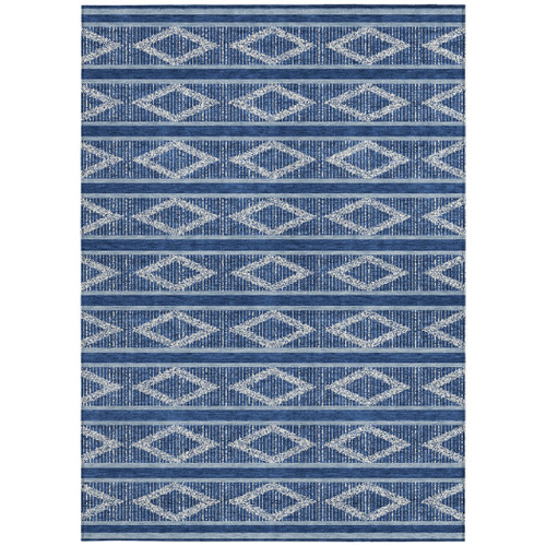8' X 10' Navy Blue And Ivory Geometric Washable Indoor Outdoor Area Rug