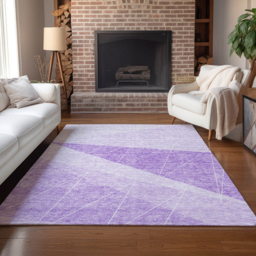 8' X 10' Lavender And Purple Geometric Washable Indoor Outdoor Area Rug