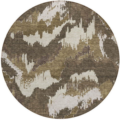8' Brown Beige And Taupe Round Abstract Washable Indoor Outdoor Area Rug
