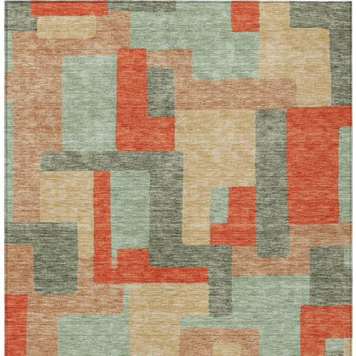 8' X 10' Sage Gray And Orange Geometric Washable Indoor Outdoor Area Rug