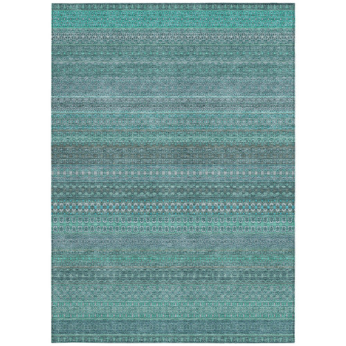 9' X 12' Turquoise Striped Washable Non Skid Indoor Outdoor Area Rug
