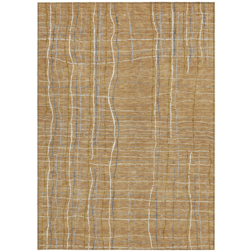 8' X 10' Gold Gray And Ivory Striped Washable Indoor Outdoor Area Rug