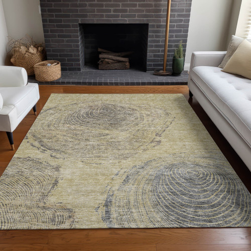 8' X 10' Beige Taupe And Gray Abstract Washable Indoor Outdoor Area Rug