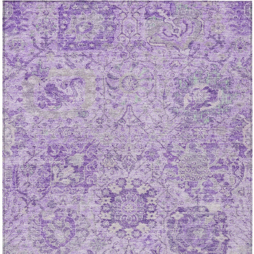 9' X 12' Lavender And Gray Damask Washable Indoor Outdoor Area Rug