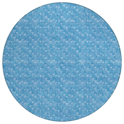 8' Round Blue Round Geometric Washable Non Skid Indoor Outdoor Area Rug