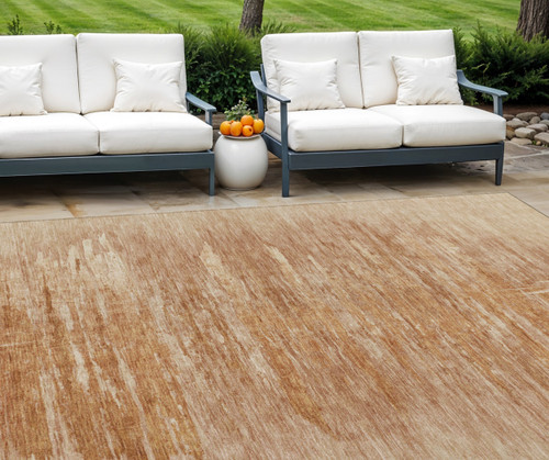 8' X 10' Salmon And Copper Abstract Washable Indoor Outdoor Area Rug