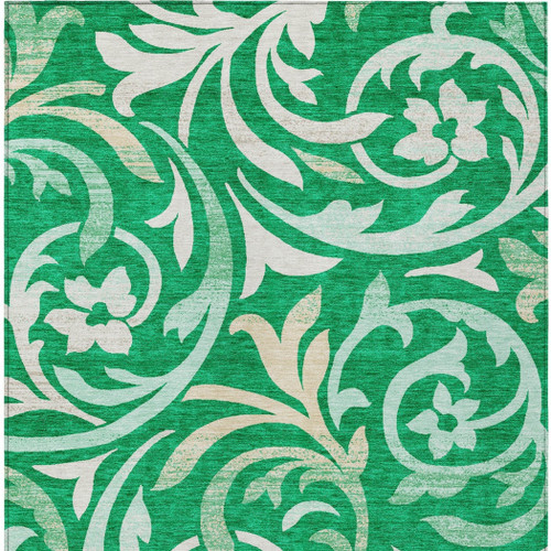 8' X 10' Mint Green And Ivory Floral Washable Indoor Outdoor Area Rug