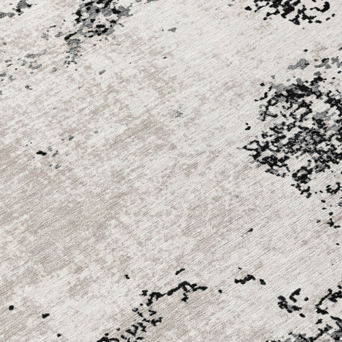8' Black Gray And Ivory Round Abstract Washable Indoor Outdoor Area Rug