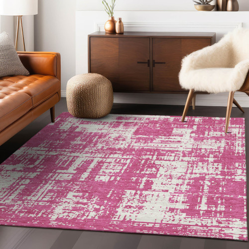 9' X 12' Blush And Ivory Abstract Washable Indoor Outdoor Area Rug