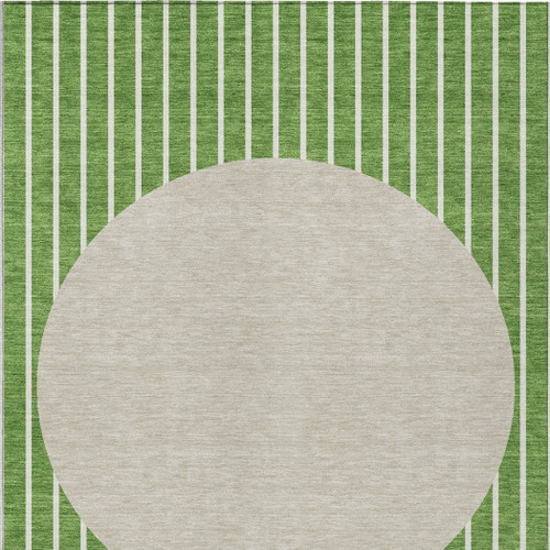 8' X 10' Green And Gray Striped Washable Indoor Outdoor Area Rug