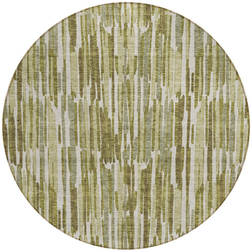 8' Olive Green Brown And Beige Round Abstract Washable Indoor Outdoor Area Rug