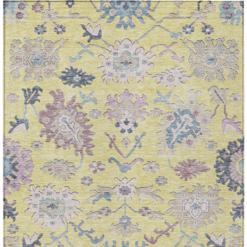 10' X 14' Yellow Lavender And Denim Blue Floral Washable Indoor Outdoor Area Rug