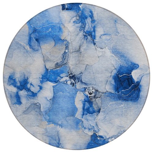 2' X 8' Navy Blue Round Abstract Washable Indoor Outdoor Area Rug