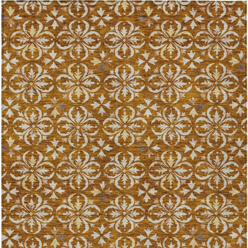 9' X 12' Copper And Beige Floral Washable Indoor Outdoor Area Rug
