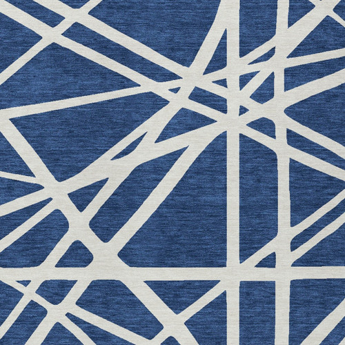 8' X 10' Navy Blue And Ivory Geometric Washable Indoor Outdoor Area Rug