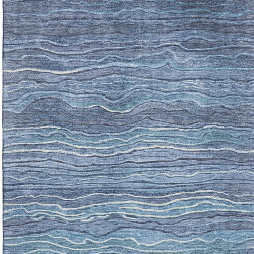 3' X 5' Blue Ivory And Gray Striped Washable Area Rug With UV Protection - 