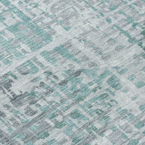 10' X 14' Teal Blue And Gray Geometric Washable Indoor Outdoor Area Rug - 