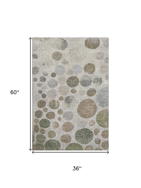 3' X 5' Taupe Beige And Ivory Geometric Washable Area Rug With UV Protection - 