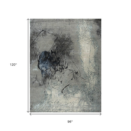 8' X 10' Blue Abstract Hand Knotted Area Rug - 