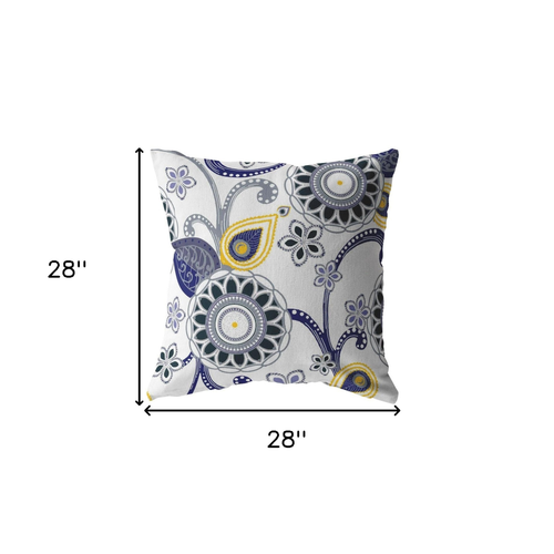 28 Navy White Floral Indoor Outdoor Throw Pillow