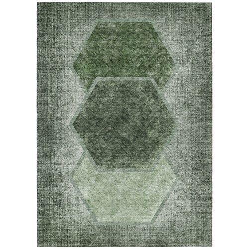 5' X 8' Olive Green And Artichoke Green Geometric Washable Indoor Outdoor Area Rug