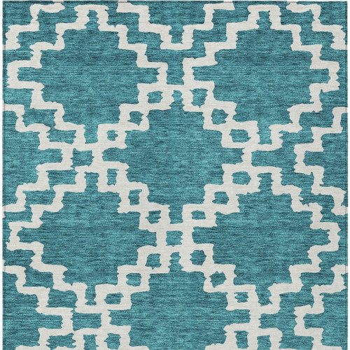 8' X 10' Teal Blue And Ivory Geometric Washable Indoor Outdoor Area Rug