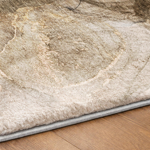 8' Brown And Ivory Abstract Shag Washable Round Rug With UV Protection